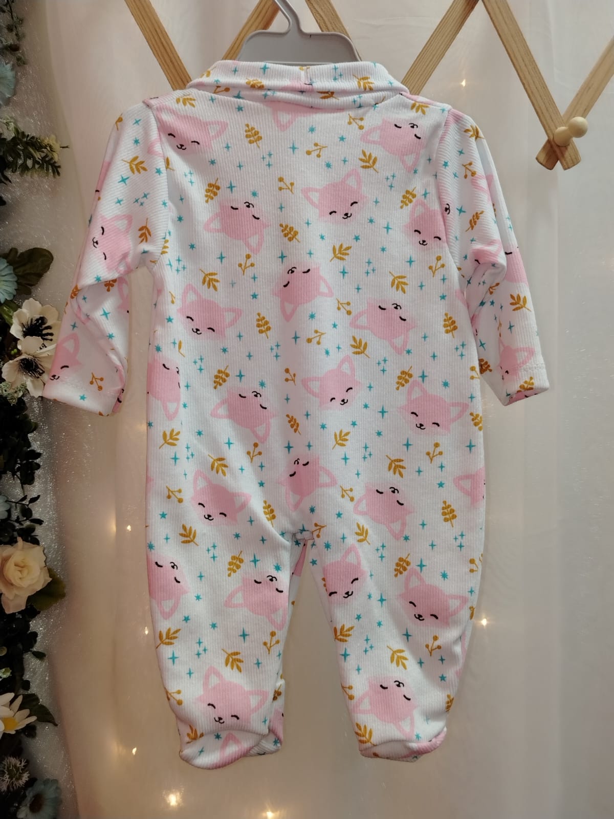 Macacão Bebê RN Estampa Raposinha Rosa com Pé 017 - Imagem 3
