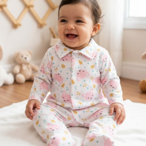 Macacão Bebê RN Estampa Raposinha Rosa com Pé 017