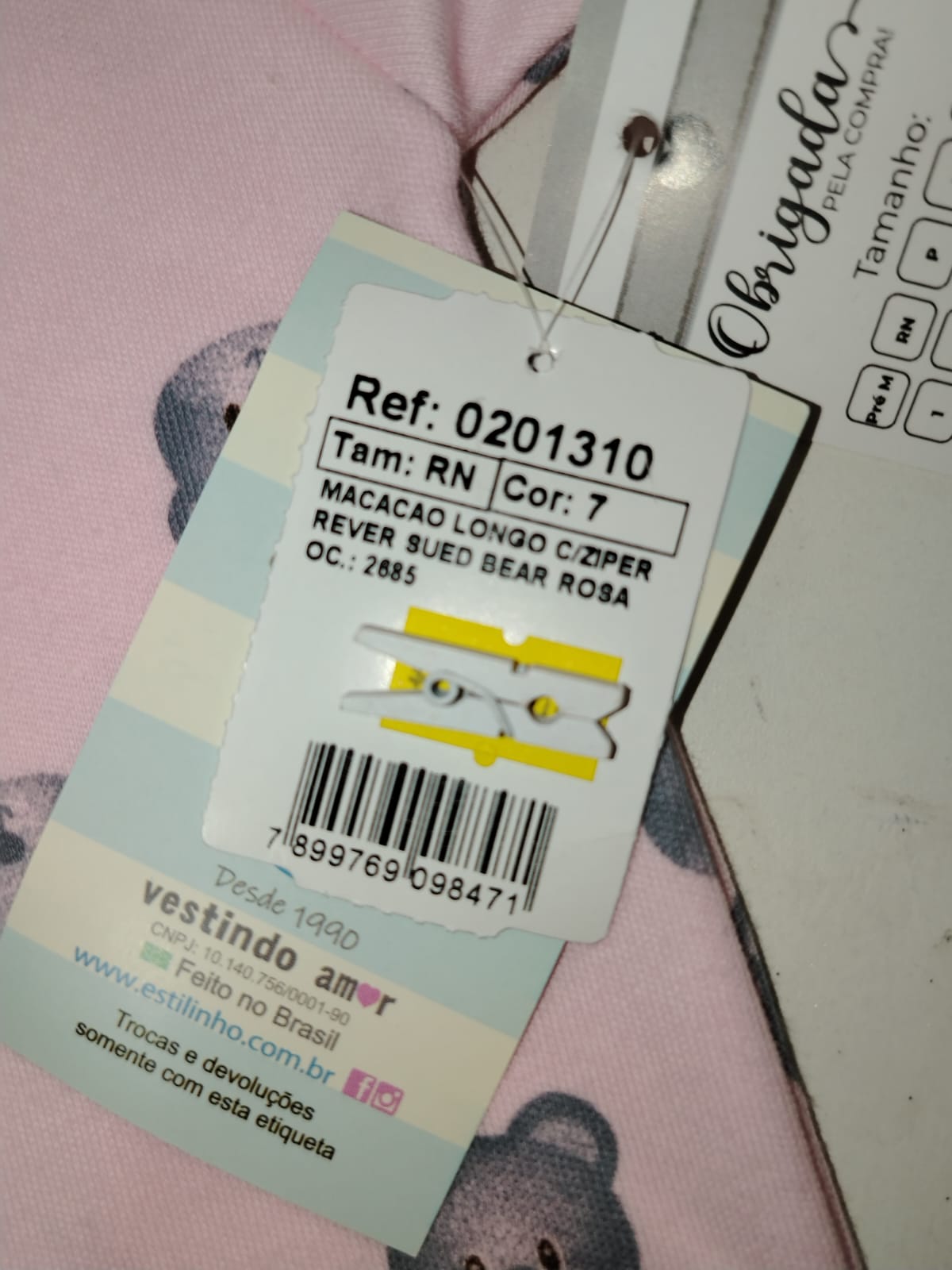 Macacão Longo de Bebê Sued Bear Rosa com Zíper 0201310- RN - Imagem 3