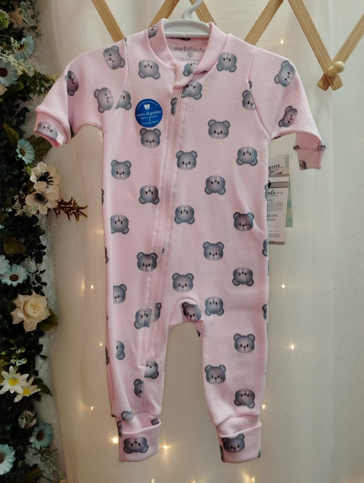 Macacão Longo de Bebê Sued Bear Rosa com Zíper 0201310- RN - Imagem 2