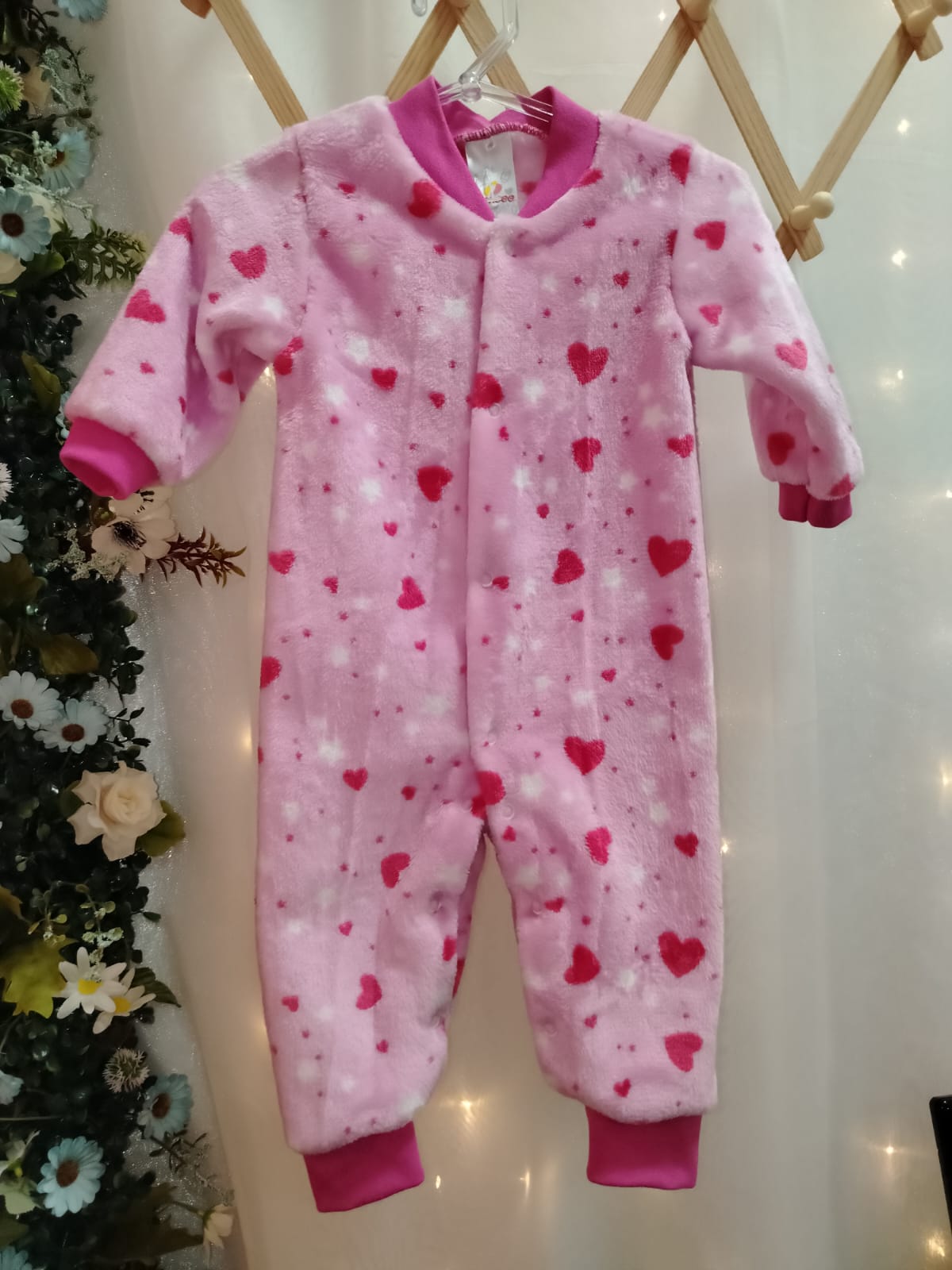 Macacão Soft Bebê 25202 Corações Gola e Botões Tamanho P - Imagem 4