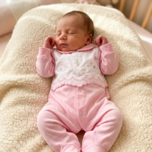 Macacão Longo de Bebê com Colete Falso Bordado Rosa e Branco RN - 7000