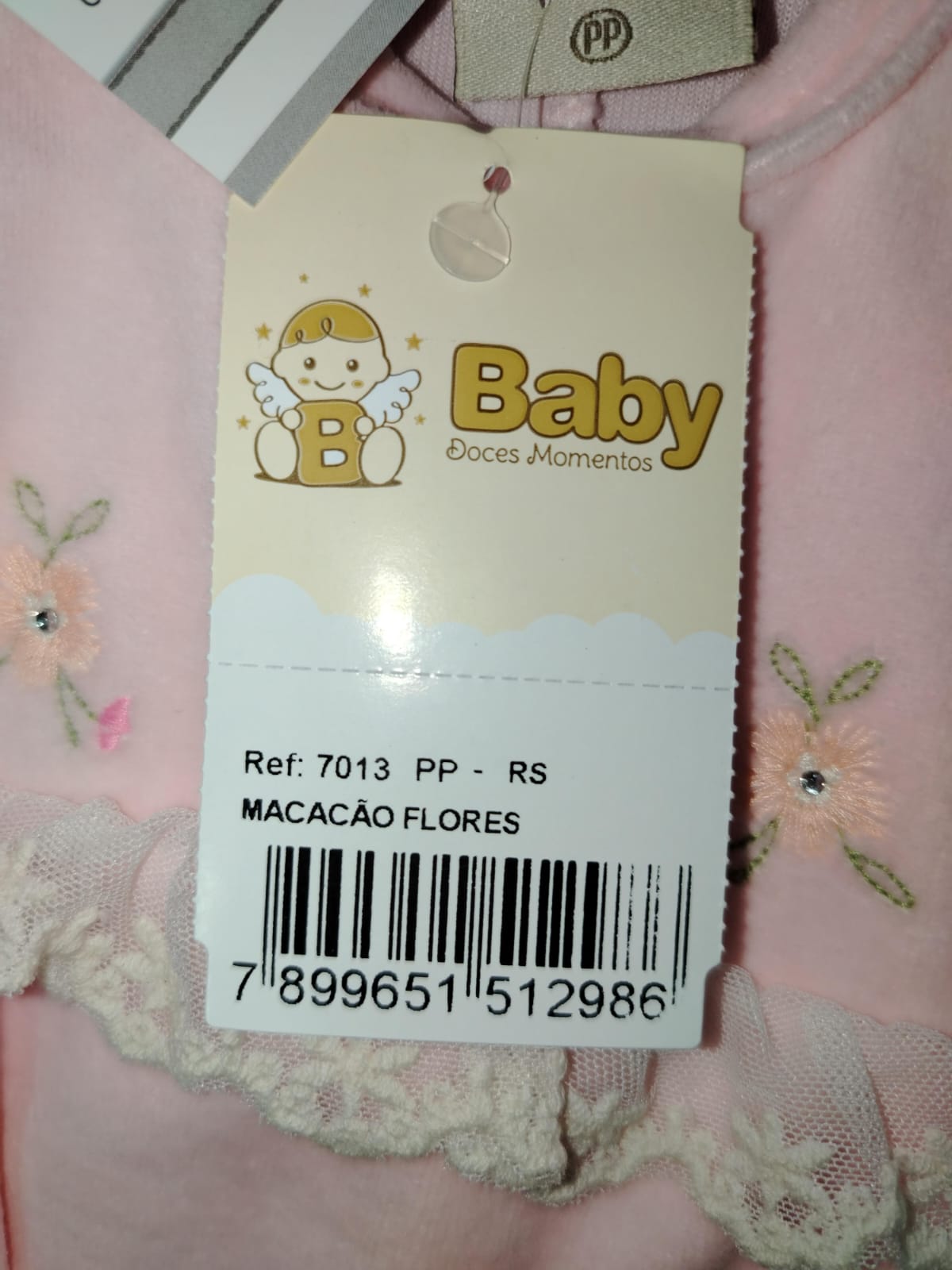 Macacão Longo de Bebê em Plush com Bordado Flores e Renda Tule PP - 7013 - Imagem 5