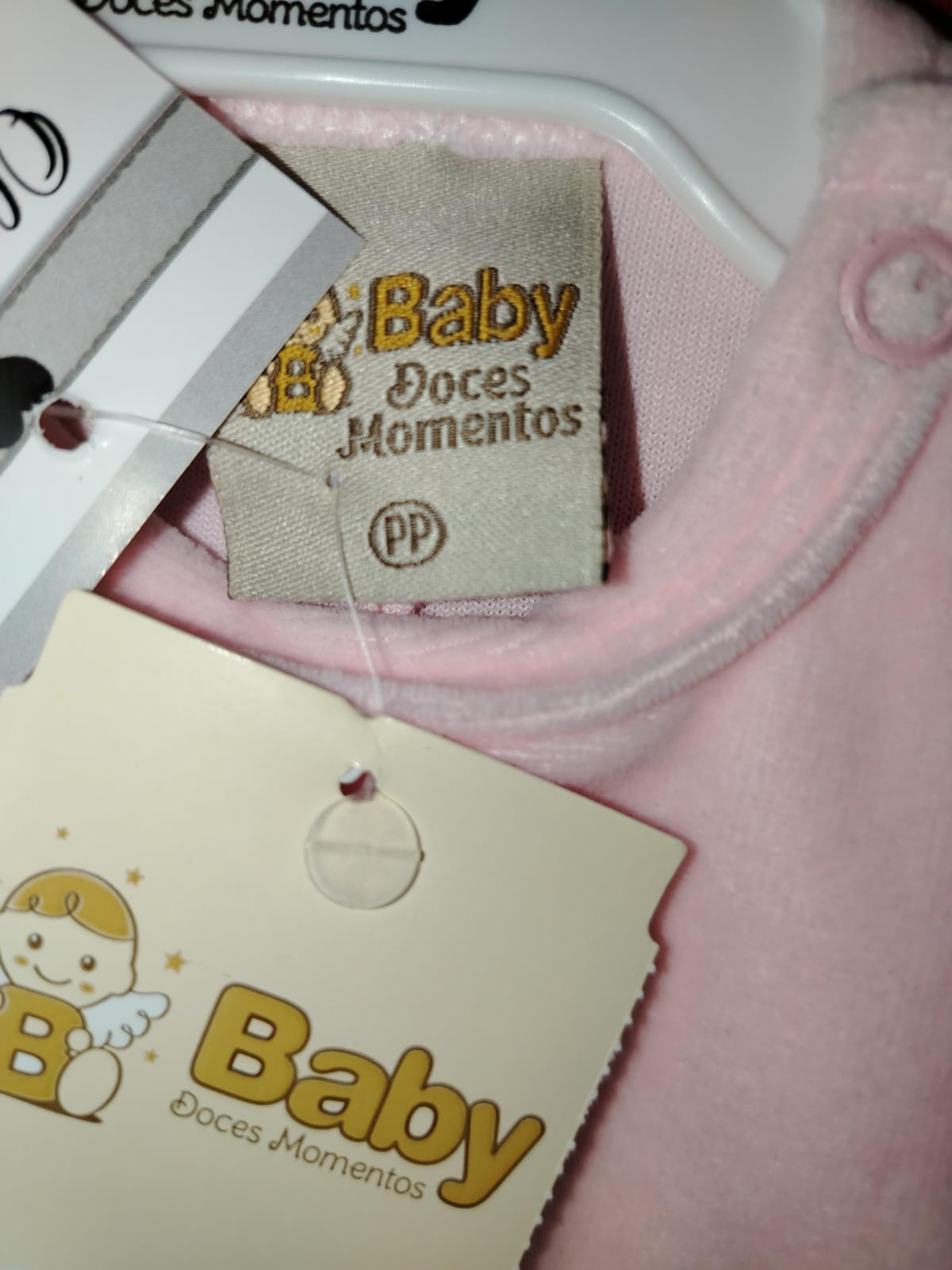 Macacão Longo de Bebê em Plush com Bordado Flores e Renda Tule PP - 7013 - Imagem 4