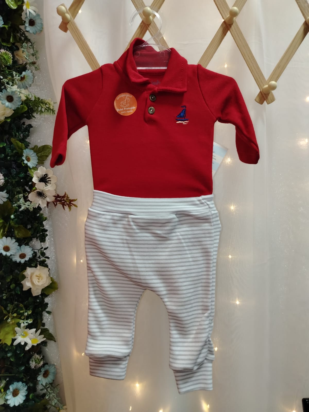 Boby e calça Bebê 3496 Plush Ursinho Marinho/Bege Tamanho P - Imagem 2