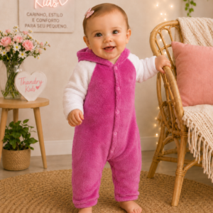 Macaquinho Soft Plush   Capuz Rosa Pink 25201 tamanho P