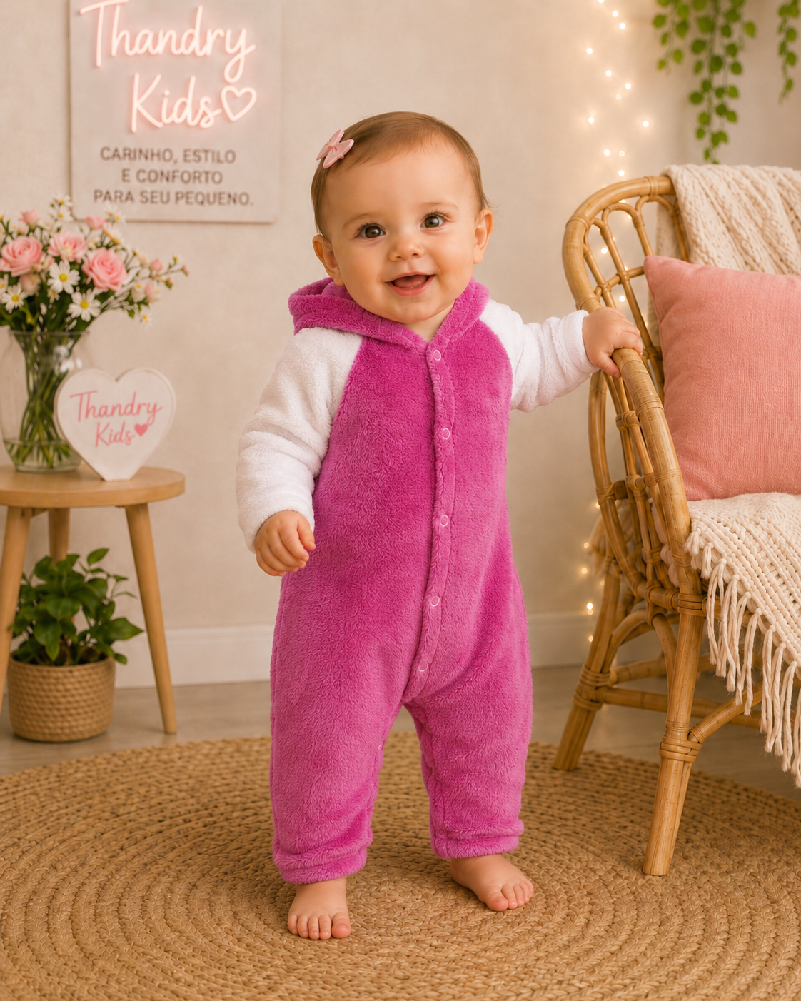Macaquinho Soft Plush Capuz Rosa Pink 25201 tamanho P