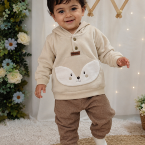 Conjunto Plush Fox Blusa de Capuz e Calça Caqui 6917 - Tamanho P