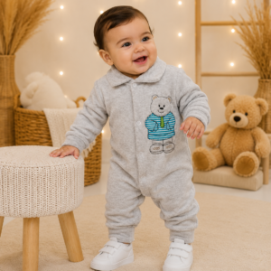 Macacão Bebê 024 Soft Urso de Gravata Cinza Mescla - P
