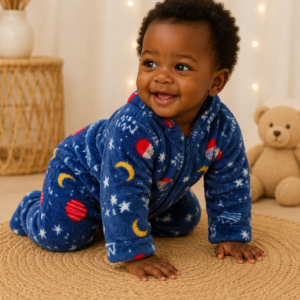 Macacão Fleece de Bebê Estampado Espaço Azul Jeito Inocente 2052 RN