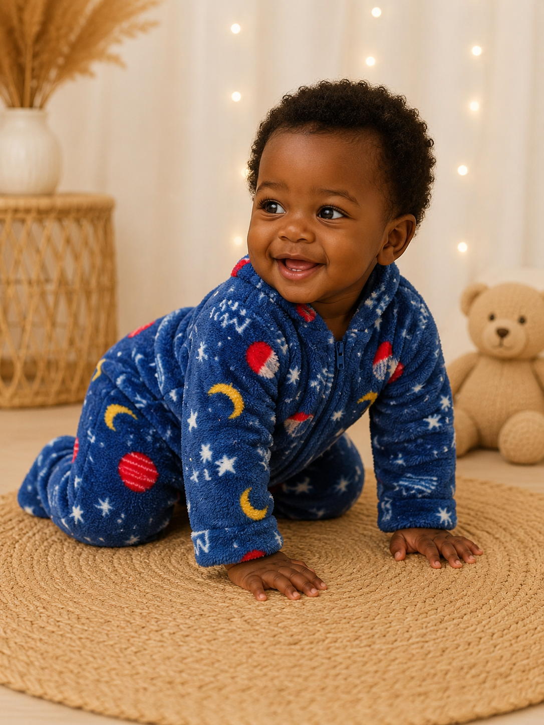 Macacão Fleece de Bebê Estampado Espaço Azul Jeito Inocente 2052 RN