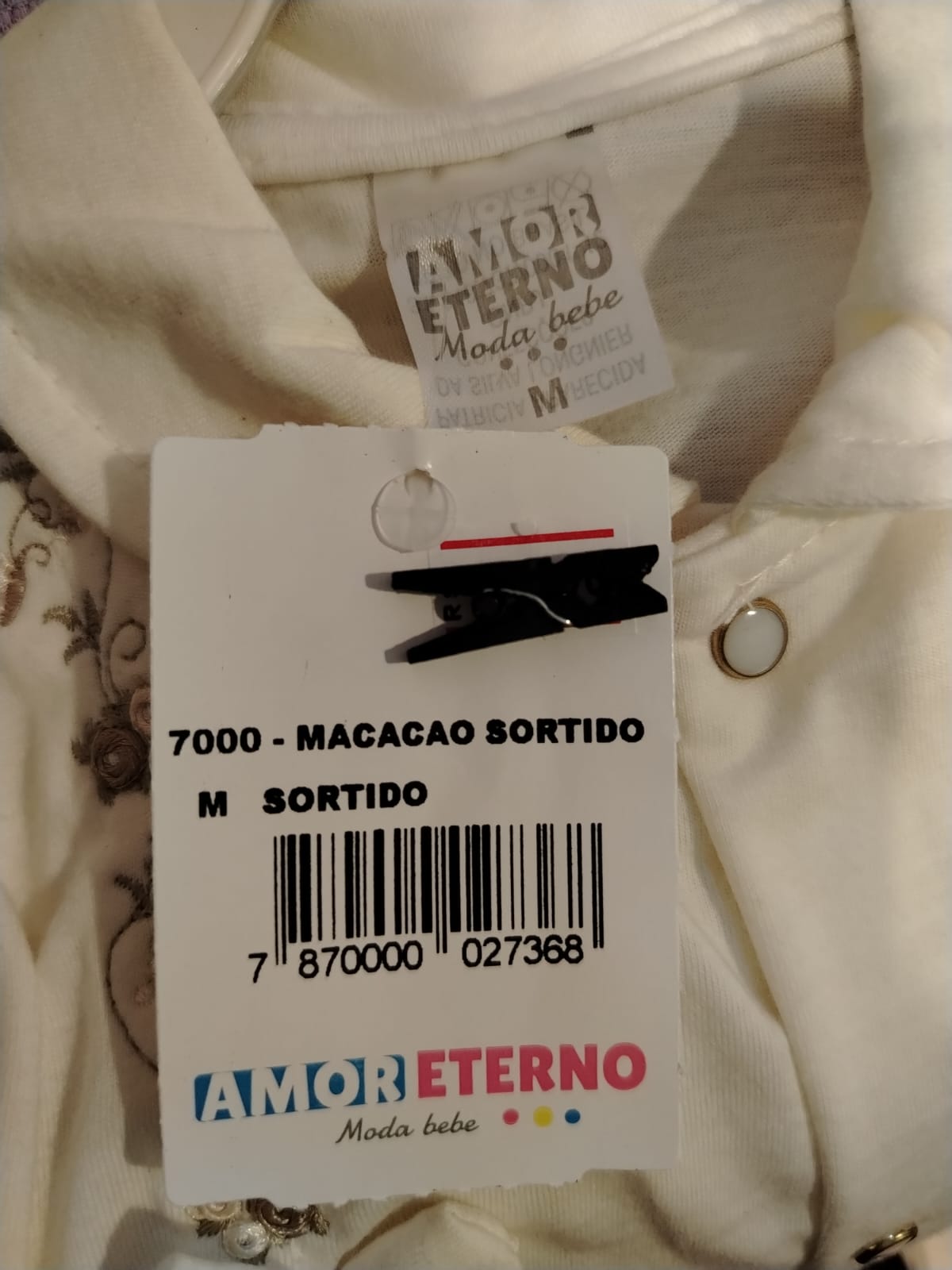 Macacão Longo Feminino Off White Bordado Floral com Laços Amor Eterno Ref. 7000 Tam M - Imagem 3
