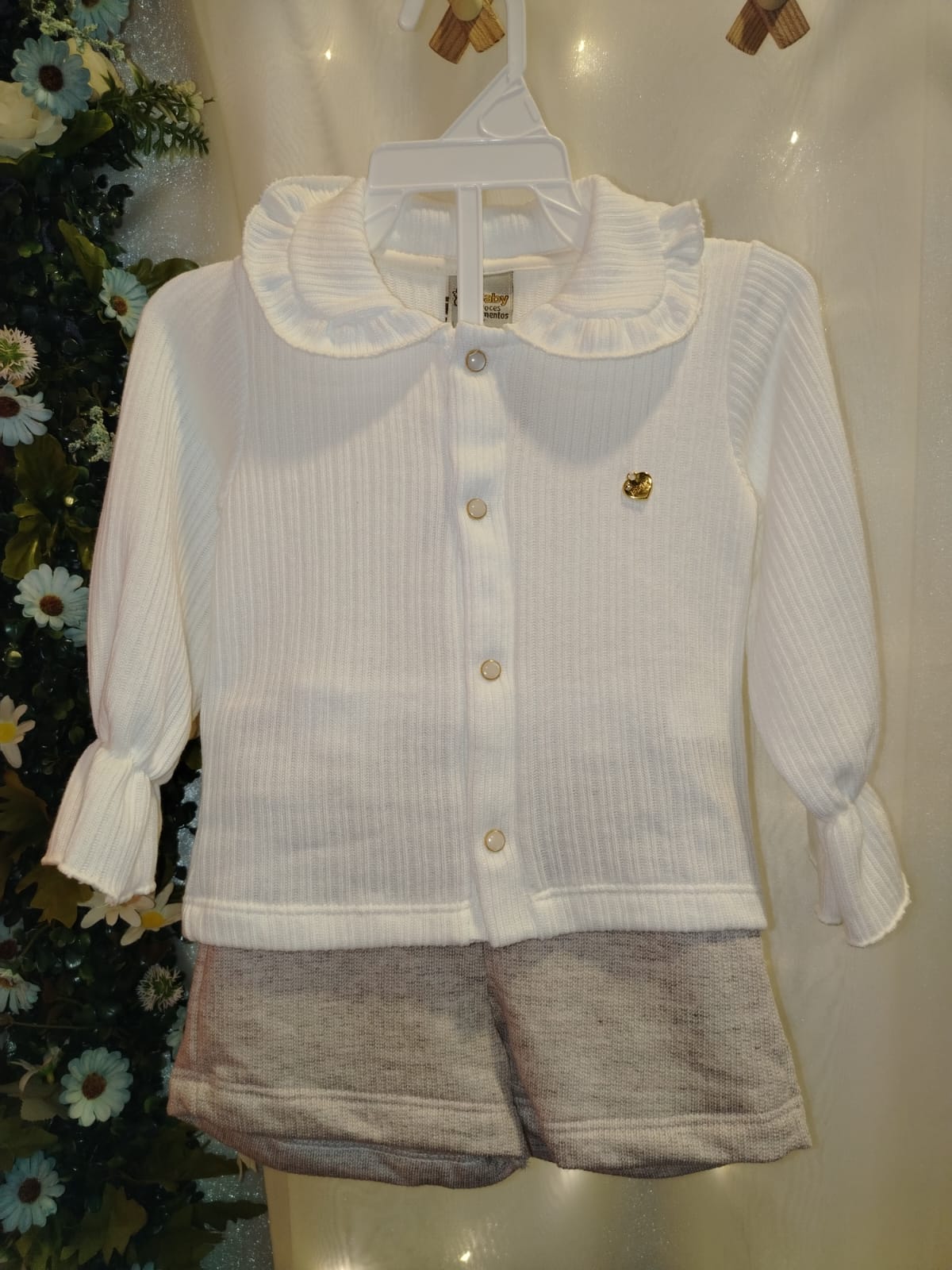 Conjunto Menina Blusa Off White Canelada com Short Blush Baby Doces Momentos Ref. 6938 Tam M - Imagem 2