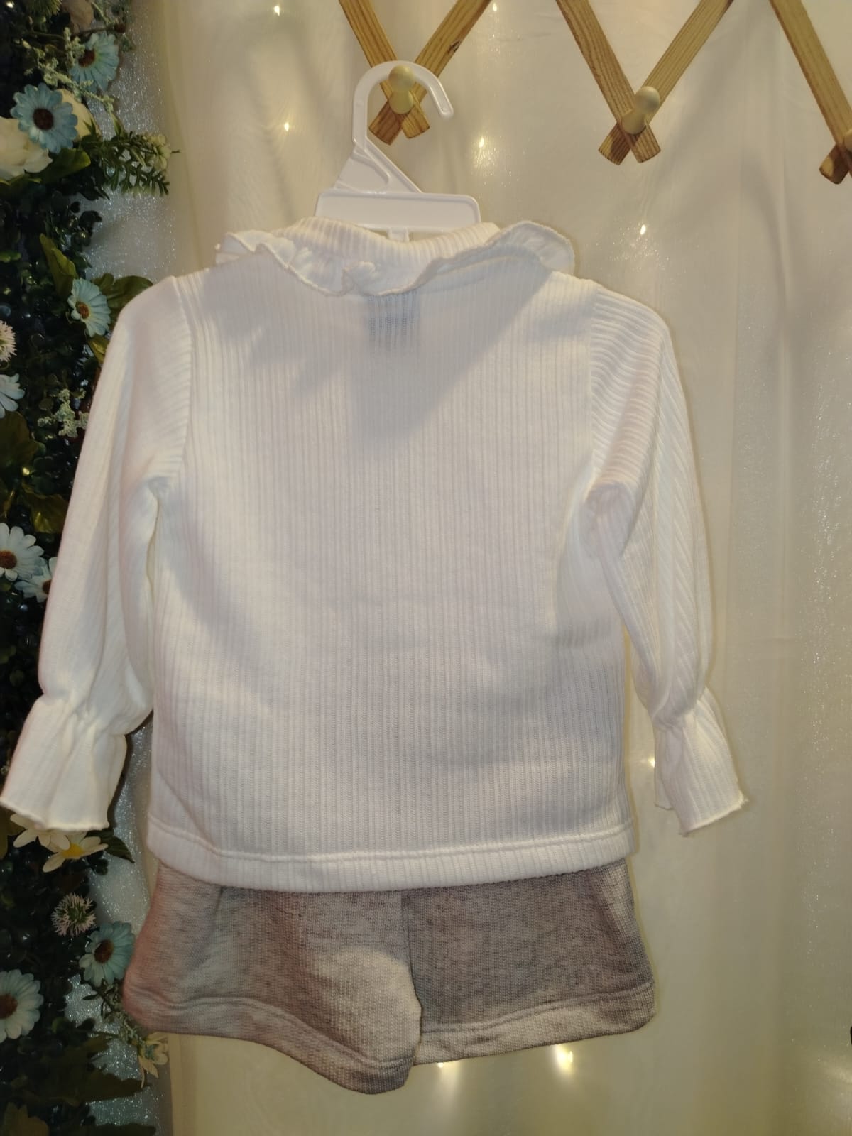 Conjunto Menina Blusa Off White Canelada com Short Blush Baby Doces Momentos Ref. 6938 Tam M - Imagem 3