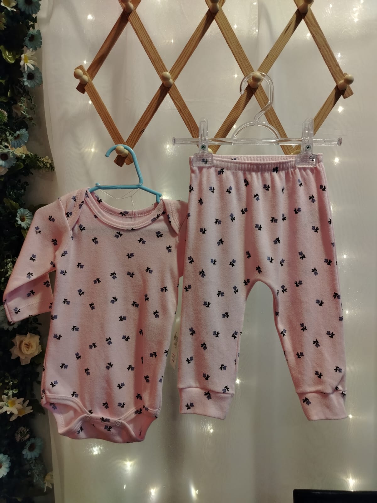 Conjunto Body Manga Longa Floral Rosa com Calça Junkes Baby Ref. 3099201 Tam M - Imagem 2