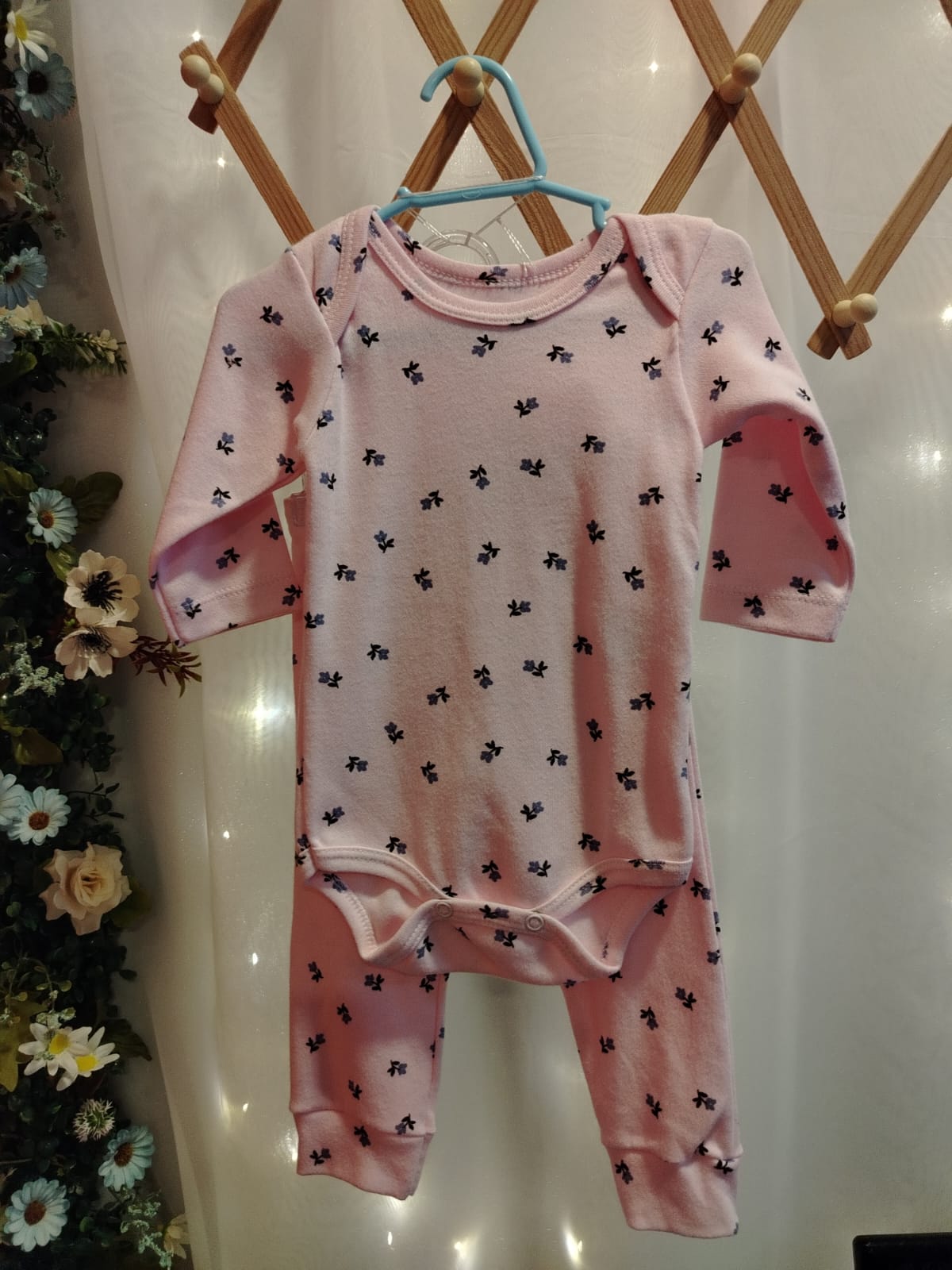 Conjunto Body Manga Longa Floral Rosa com Calça Junkes Baby Ref. 3099201 Tam M - Imagem 3