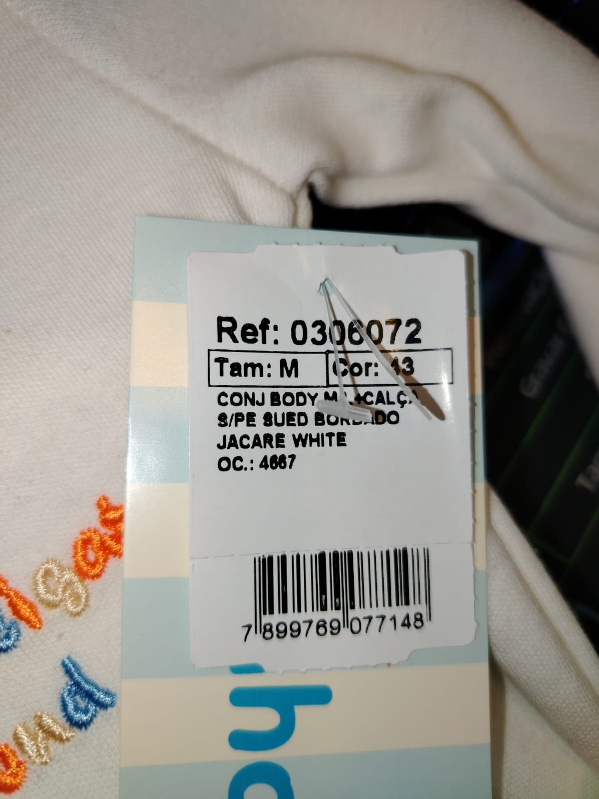 Conjunto Body Bordado Jacaré White com Calça Verde Água 0306072 Tam M - Imagem 5