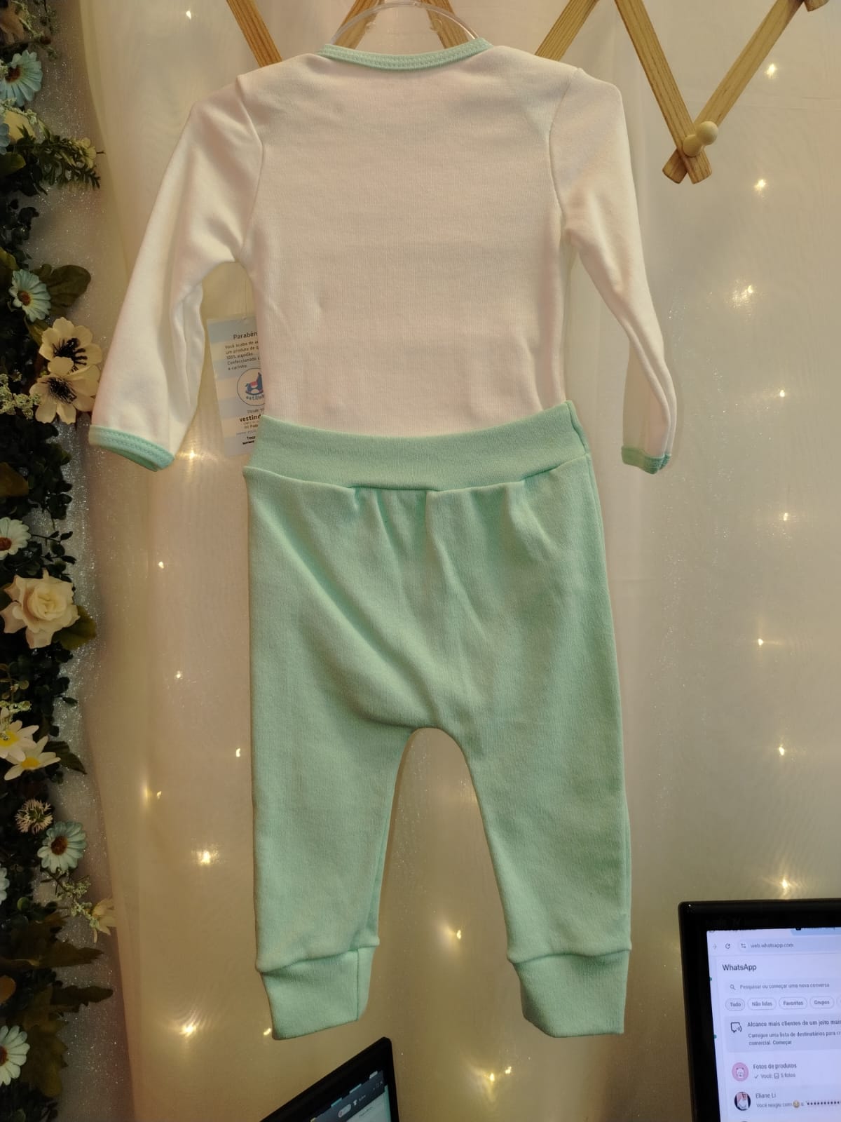 Conjunto Body Bordado Jacaré White com Calça Verde Água 0306072 Tam M - Imagem 3