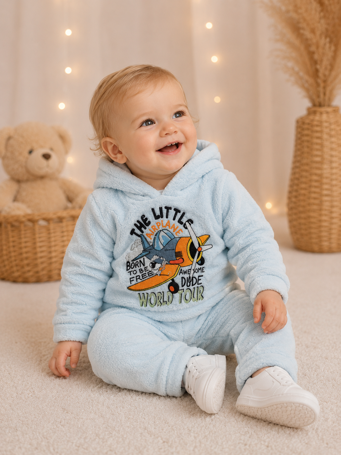 Conjunto Bebê Soft Avião Azul Claro Gui Confecções Ref. 13 Tam P