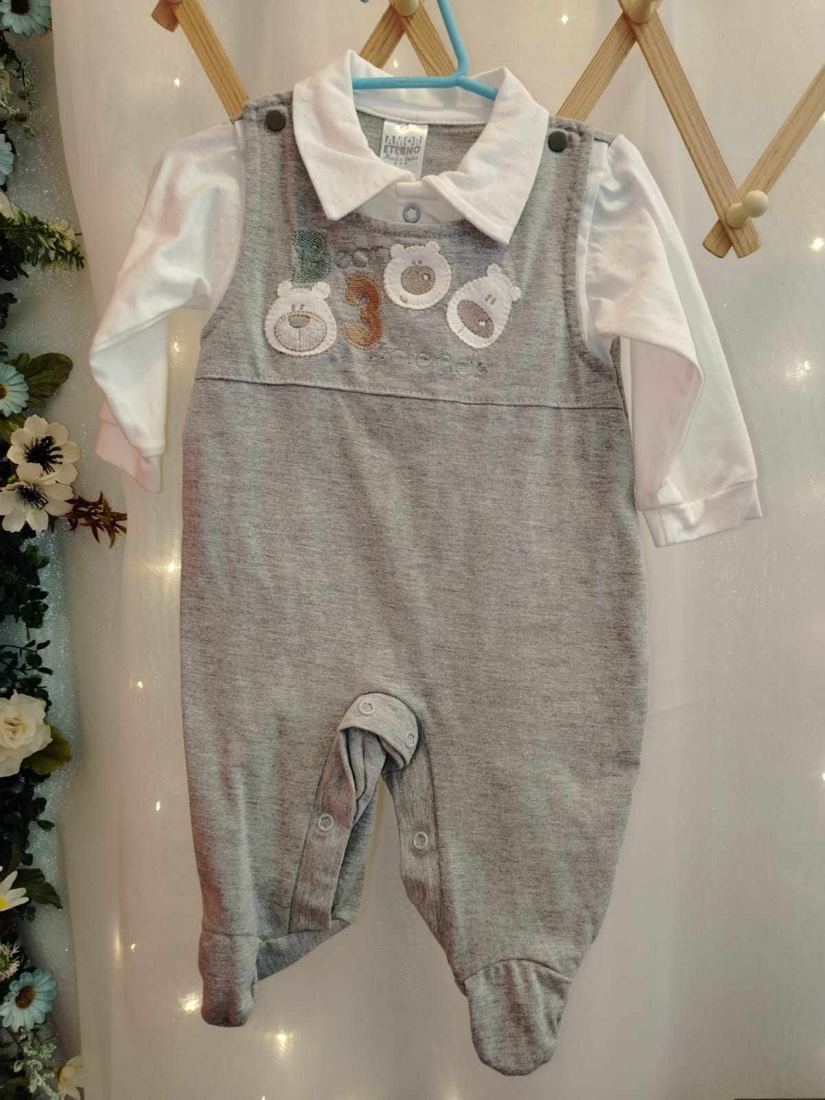 Macacão Bebê Bear 3 Cinza Amor Eterno é 7000 Tam P - Imagem 2