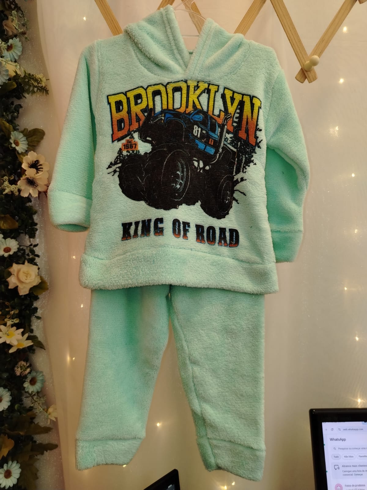Conjunto Bebê Masculino Plush Brooklyn Verde Água Gui Confecções Ref. 13 Tam M - Imagem 2