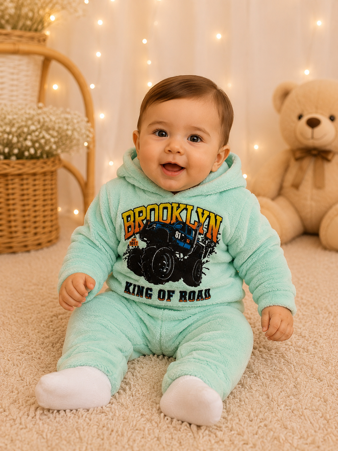 Conjunto Bebê Masculino Plush Brooklyn Verde Água Gui Confecções Ref. 13 Tam M