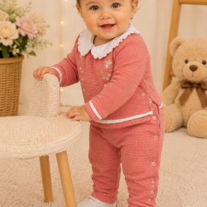 Macacão Bebê Longo Malha Flowers Gola Boneca Manu Baby Ref. 245 Tam M