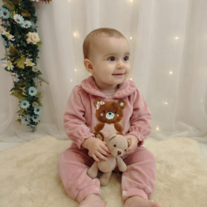 Macacão Infantil Plush Ursinha Rosa Manu Baby's Ref. 189 Tam G