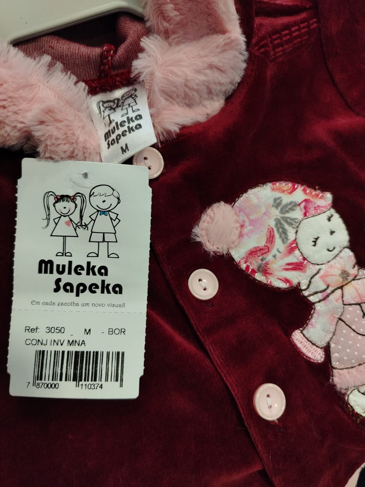 Conjunto Infantil Muleka Sapeka (Casaco Veludo Bordô + Calça) Ref. 3050 Tam M - Imagem 5