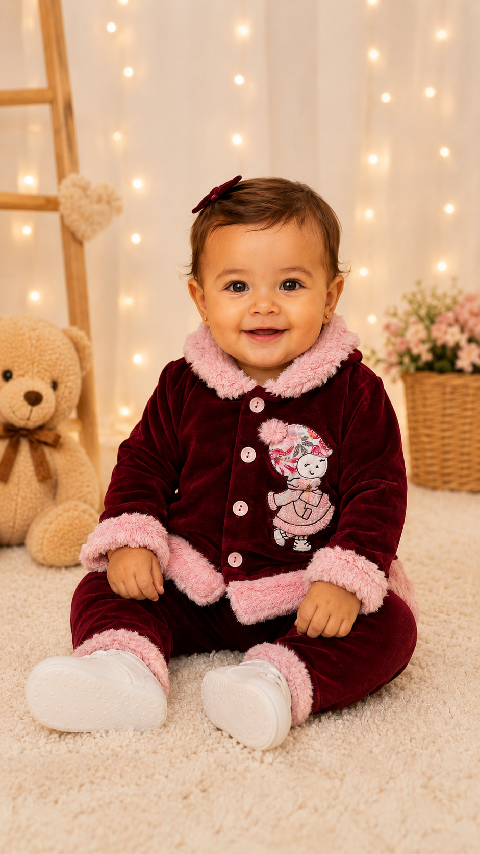 Conjunto Infantil Muleka Sapeka (Casaco Veludo Bordô + Calça) Ref. 3050 Tam M
