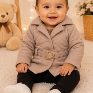 Conjunto Infantil Muleka Sapeka (Casaco Matelassê Bege + Calça) Ref. 3246 Tam G