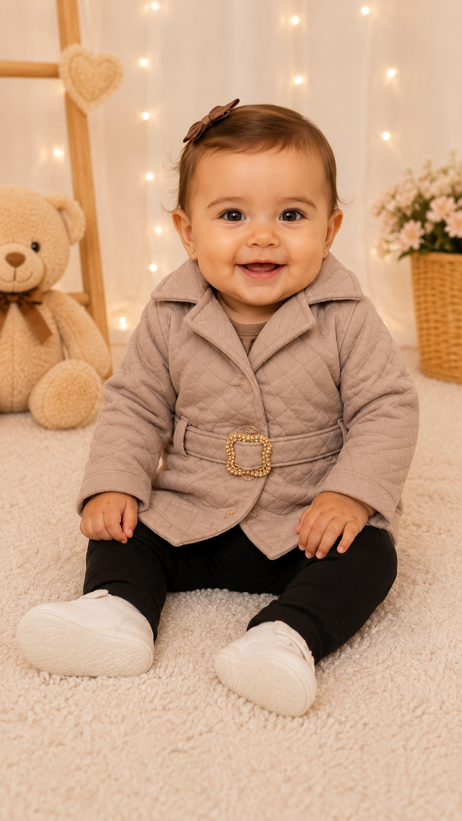 Conjunto Infantil Muleka Sapeka (Casaco Matelassê Bege + Calça) Ref. 3246 Tam G