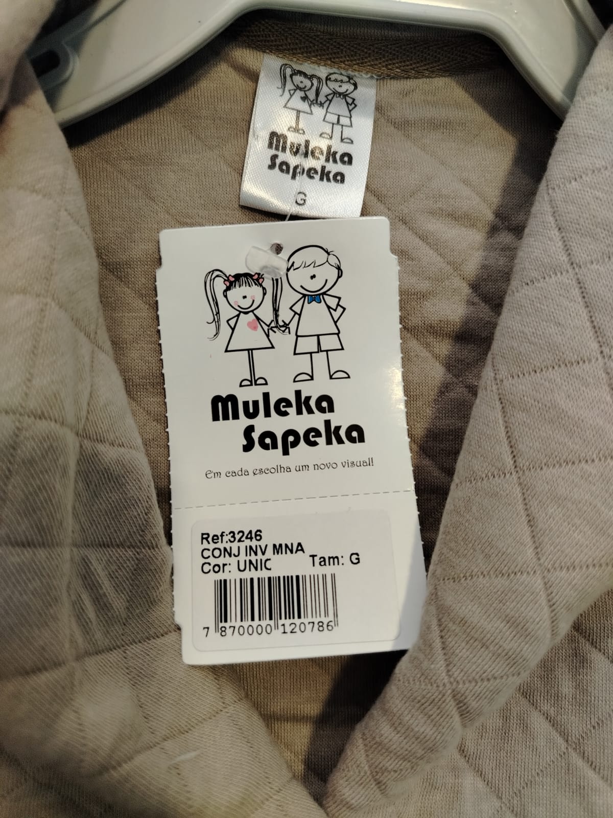 Conjunto Infantil Muleka Sapeka (Casaco Matelassê Bege + Calça) Ref. 3246 Tam G - Imagem 5