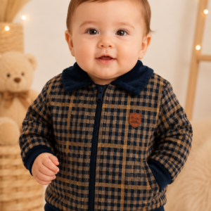Casaco Jacquard My Boy Marinho e Mostarda Baby Doces Momentos Ref. 6901 Tam M