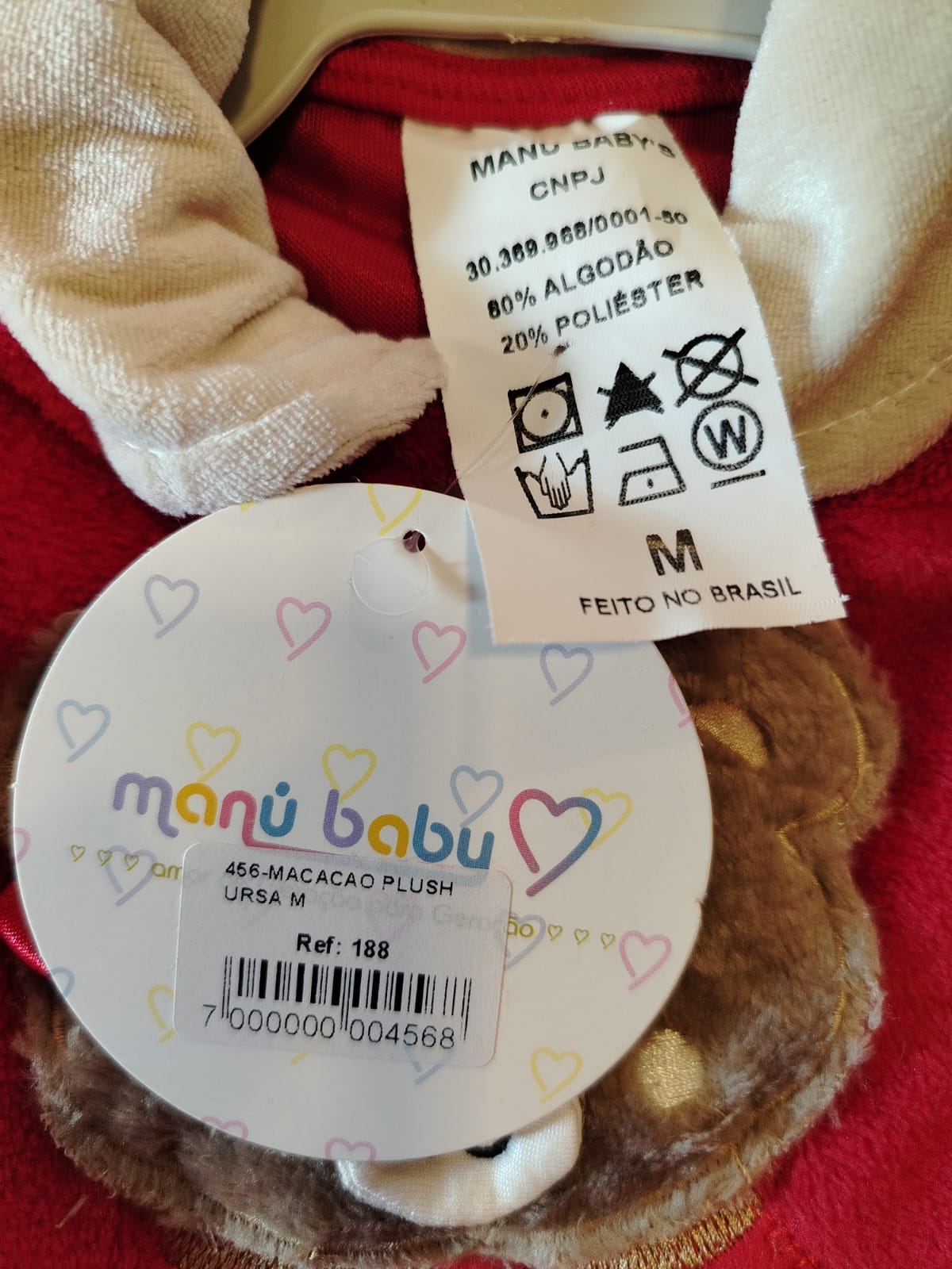 Macacão Infantil Plush Ursa vermelho Manu Baby's Ref. 188 Tam M - Imagem 5