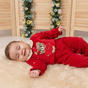 Macacão Infantil Plush Ursa vermelho Manu Baby's Ref. 188 Tam M