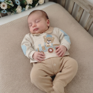 Macacão Bebê Longo Ursinho Trem Gola Polo Manu Baby Ref. 028 Tam P