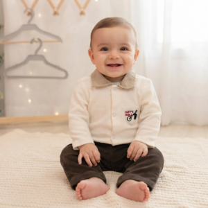Conjunto  bebê Muleka Sapeka (Body Branco + Calça Marrom) Ref. 167 Tam M