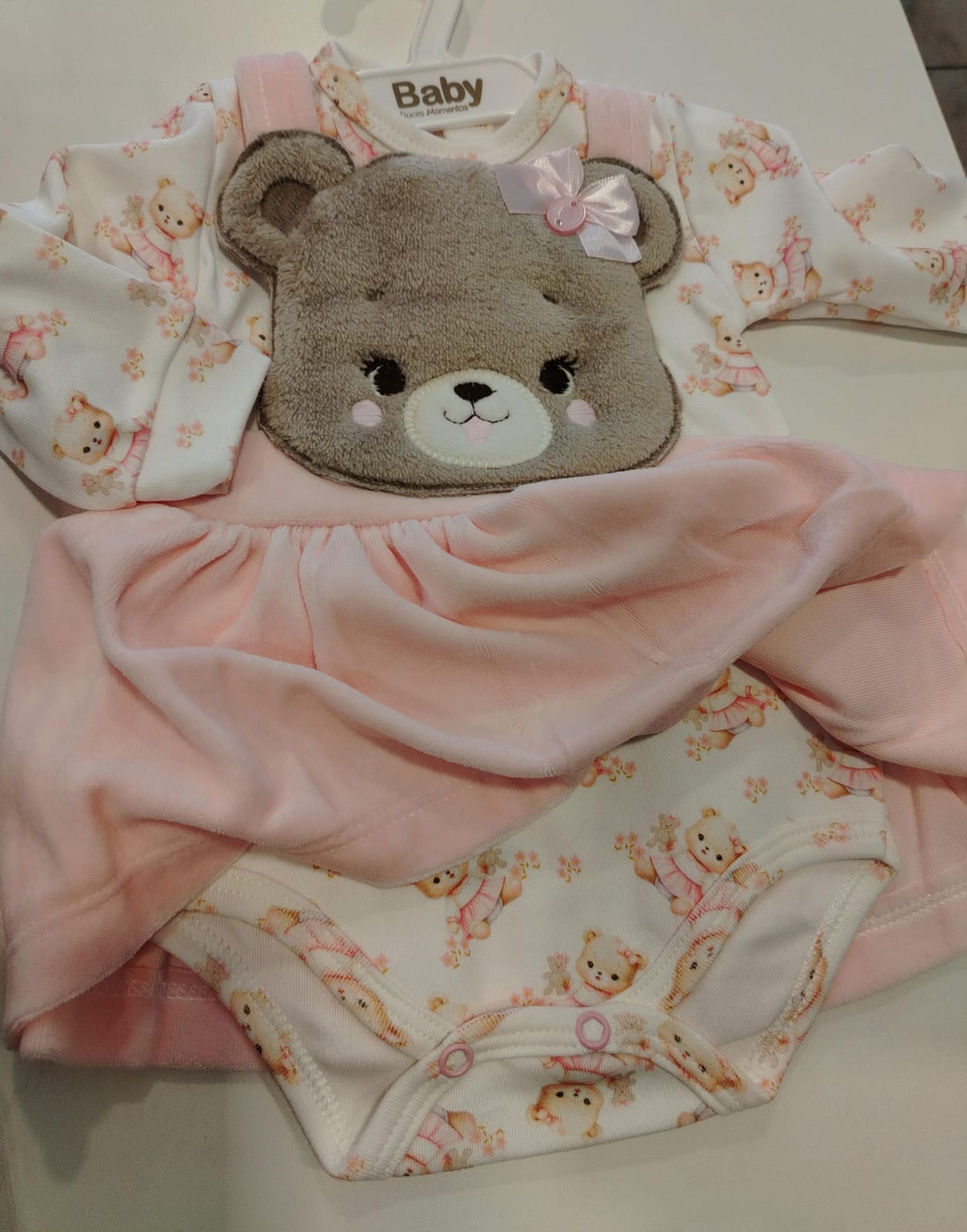 Body Bebê Ursinha Pelúcia Rosa Baby Doces Momentos Ref. 6983 Tam P - Imagem 3