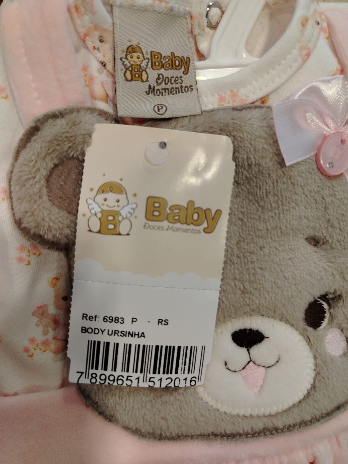 Body Bebê Ursinha Pelúcia Rosa Baby Doces Momentos Ref. 6983 Tam P - Imagem 4