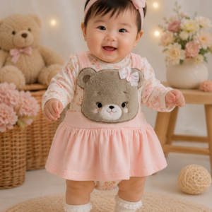 Body Bebê Ursinha Pelúcia Rosa Baby Doces Momentos Ref. 6983 Tam P