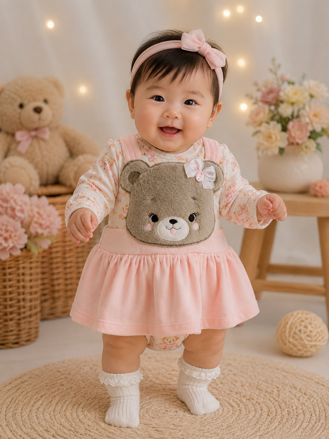 Body Bebê Ursinha Pelúcia Rosa Baby Doces Momentos Ref. 6983 Tam P
