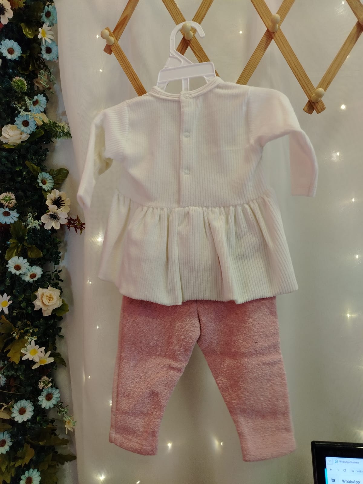Conjunto bebê Bata Off-White Ursinha e Calça Rosa Surreal Baby Doces Momentos Ref. 6945 Tam P - Imagem 3