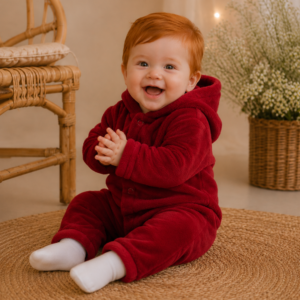 Macacão Plush Bebê com Capuz Cor:Vermelho;Tamanho:M ( pode ter variação de tonalidades)