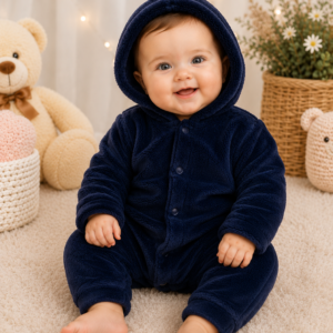 Macacão Plush Bebê com Capuz Cor:Azul Marinho;Tamanho: G