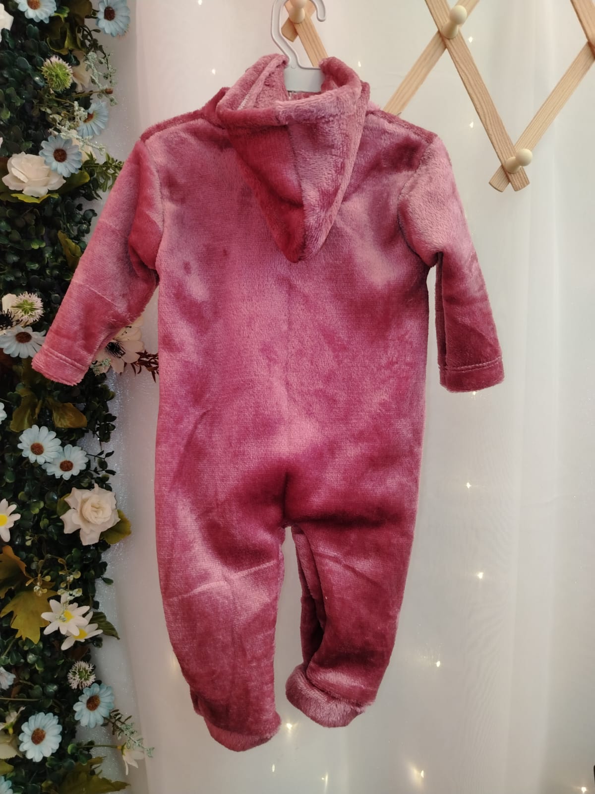 Macacão Infantil Plush com Capuz Rosa 039 Tamanho M - Imagem 3