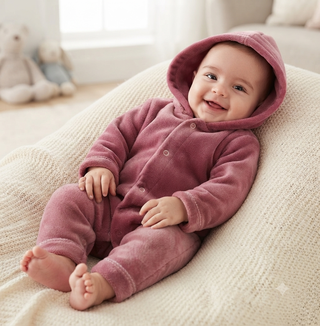 Macacão Infantil Plush com Capuz Rosa 039 Tamanho M