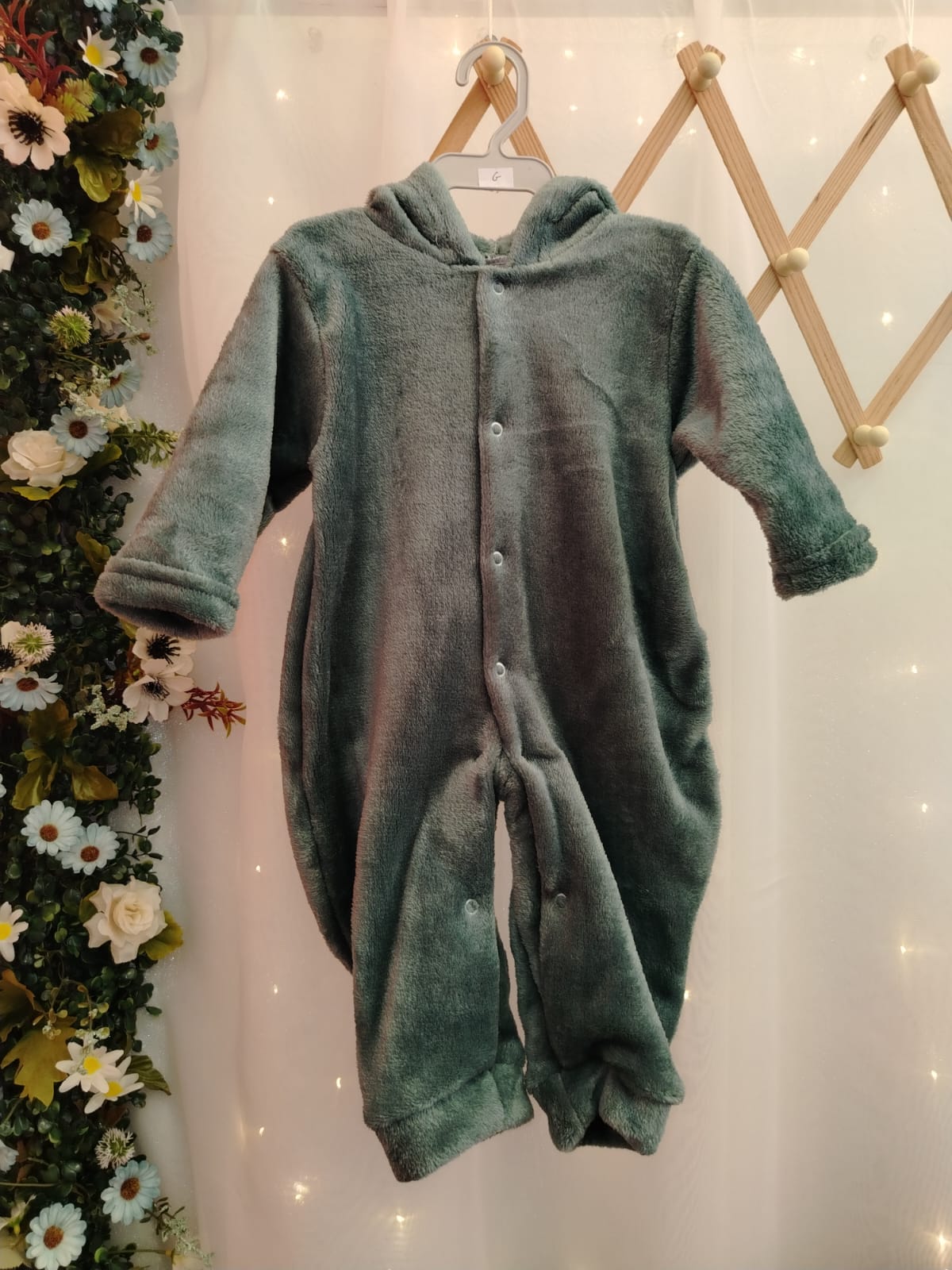 Macacão Infantil Plush com Capuz Verde 037 Tamanho G - Imagem 2