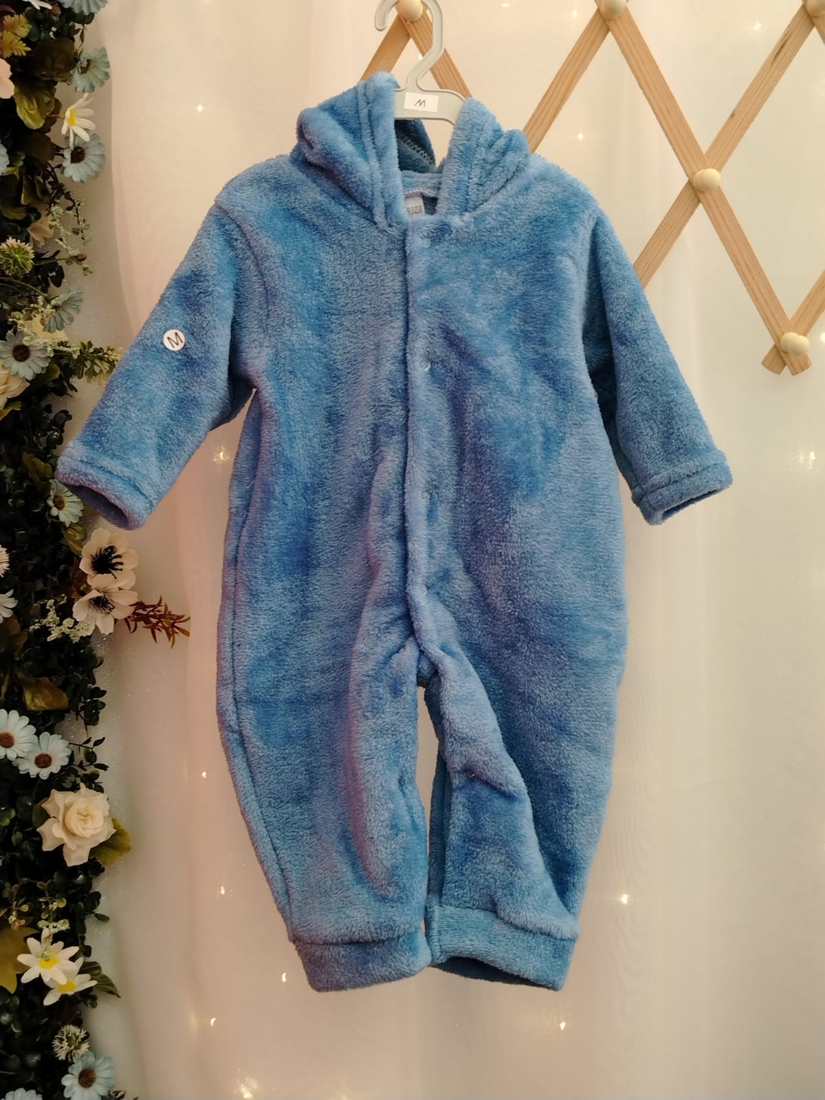 Macacão Infantil Plush com Capuz Azul 035Tamanho M - Imagem 2