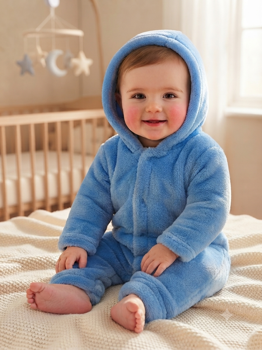 Macacão Infantil Plush com Capuz Azul 035Tamanho M